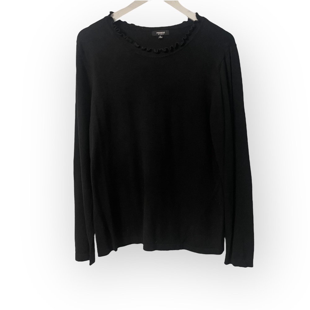 3/15 💚 Premise Studio Ruffle-neck Black Long sleeve Sweater Size XL